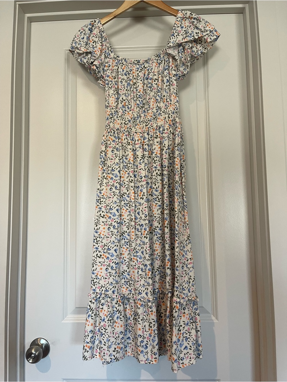 Jessica Simpson Girls Cream Dress with Blue and Peach Floral Print XL (14/16) - Picture 6 of 12